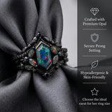 Sterling Silver 10K  14K  18K  Gold Personalized Engraved Black Opal Engagement Wedding Promise Ring for Her