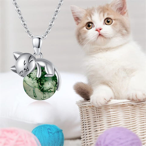 14K Gold Turquoise Larimar Labradorite Moss Agate Blue Sandstone  Cat Pendant Necklace