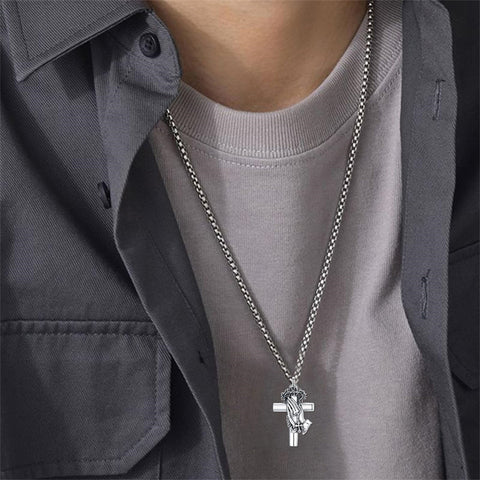 Sterling Silver Crown of Thorns Serenity Prayer Cross Urn Necklace for Ashes