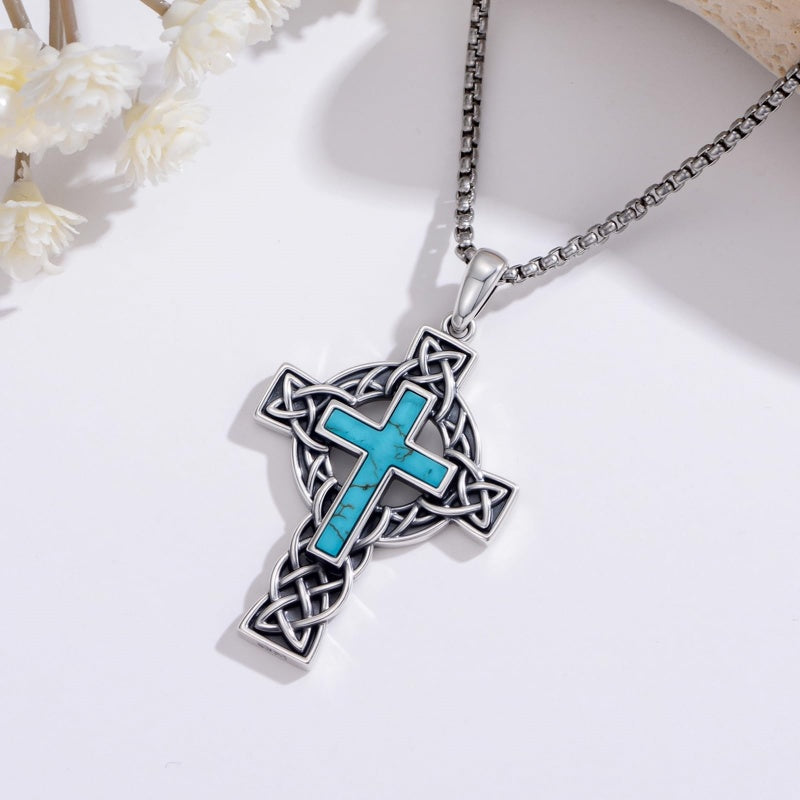 14K Gold Plated Turquoise Cross Pendant Necklace