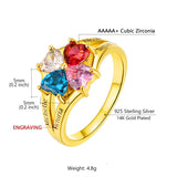 Sterling Silver Personalized 4 Heart Birthstone Engraved Ring for Women