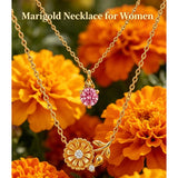 14K Gold Birthstone Birth Flower  Pendant Necklace Birthday Jewelry Gifts for Women