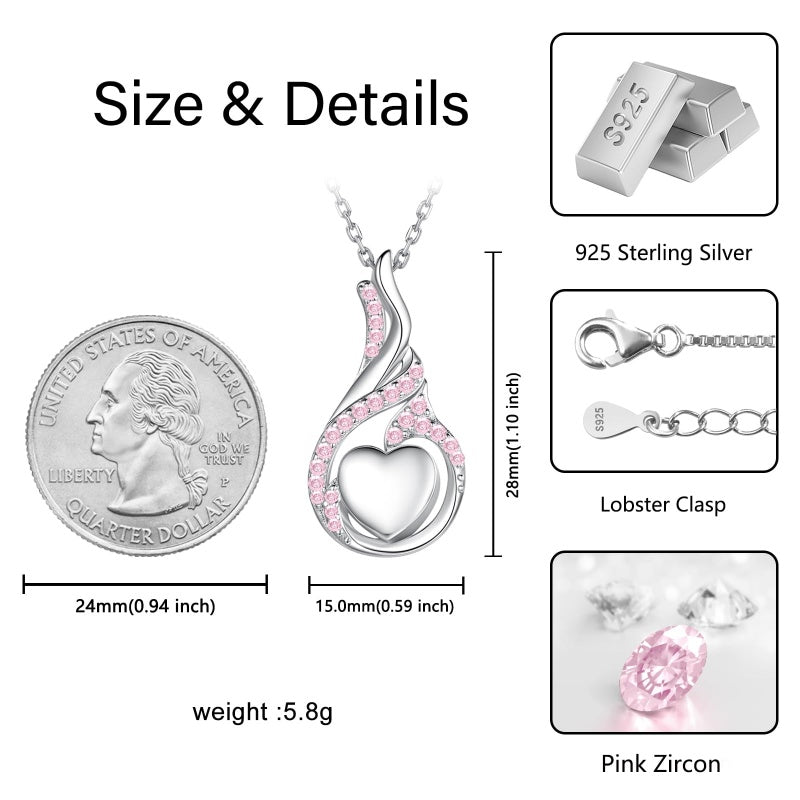 Sterling Silver Heart Shape Tear Dangle Urn Necklace for Ashes