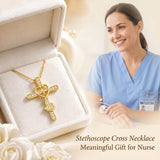 14K Gold Plated Stethoscope Cross Necklace Jewelry Christmas Graduation Nurses Week Gift