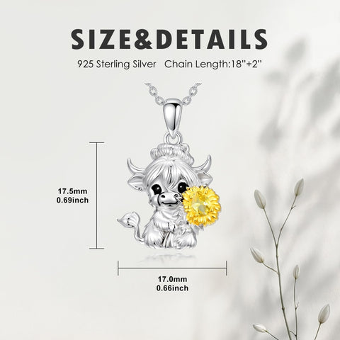 Sterling Silver Highland Cow Necklace
