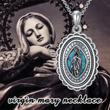 Sterling Silver Turquoise Virgin Mary Protection Pendant Necklace