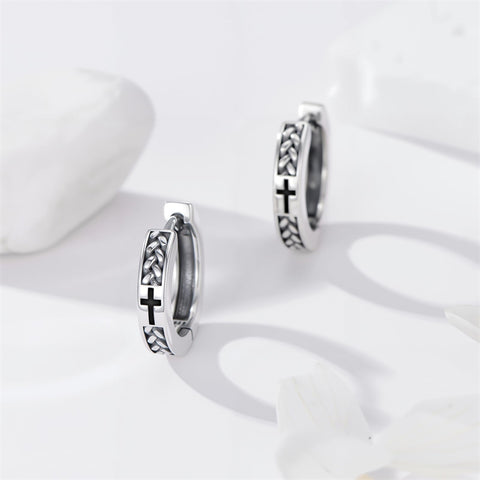 Sterling Silver Cross Celtic Knot Turquoise Hoop Earring for Men