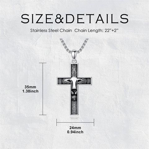 Sterling Silver Wooden Lion Orthodox Sword Wolf Cross Pendant Necklace