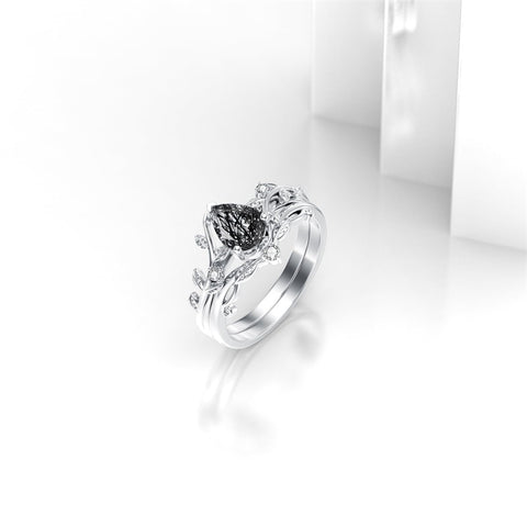 Sterling Silver Pear Oval Kite Heart Hexagon Emerald Coffin Cut Gemstone Engagement Promise Ring Set