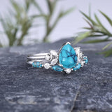 Sterling Silver 10K 14K 18K Gold Turquoise Engagement  Wedding Ring Set for Women