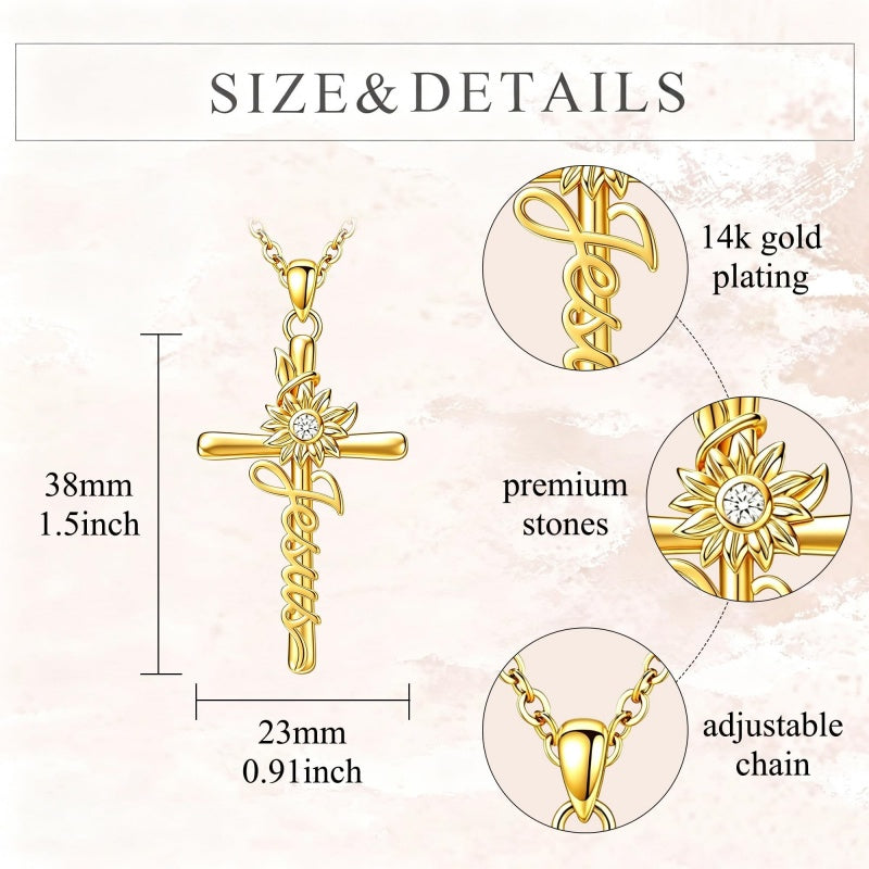 14K Gold Plated Faith Cross Pendant Necklace Religious Gifts for Women