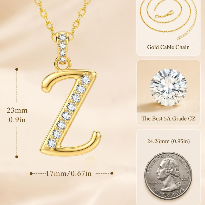 Cubic Zircon 14K Gold Plated Initial Letter A-Z Pendant Necklace