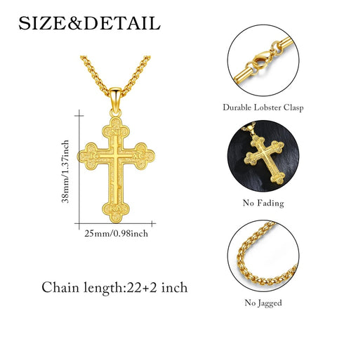 14K Gold Plated Cross Pendant Necklace Protection Jewelry Religious Gift