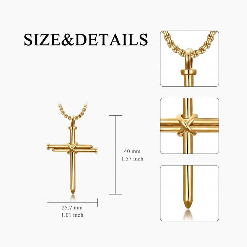 14K Gold Plated Cross Pendant Necklace for Men Religious Jewelry Christian Gift