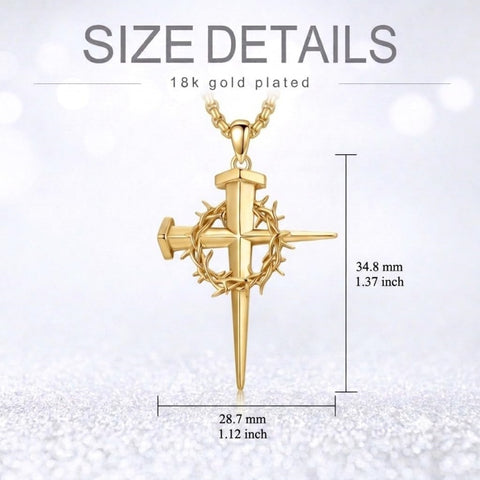 14K Gold Plated Cross Pendant Necklace for Men Religious Jewelry Christian Gift