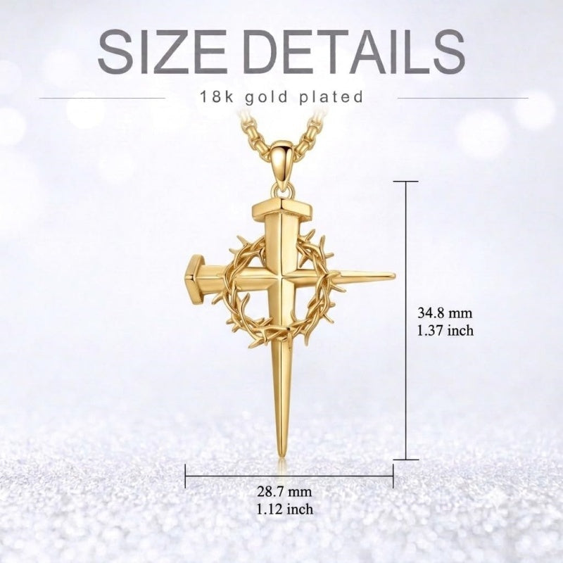 14K Gold Plated Cross Pendant Necklace for Men Religious Jewelry Christian Gift