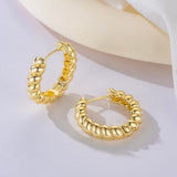 14K Gold Plated Twisted Rope Design Hoop Earrings for Women