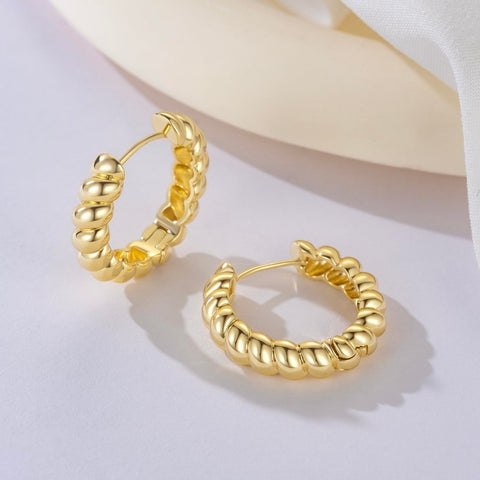 14K Gold Plated Twisted Rope Design Hoop Earrings for Women