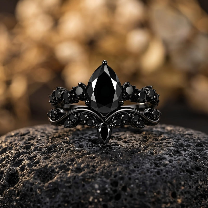 Sterling Silver 10K  14K  18K Gold 1CT-4CT Black Onyx Engagement Ring Gothic Wedding Promise Ring