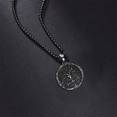 Sterling Silver Jerusalem Tree of Life Cross Religious Pendant Necklace