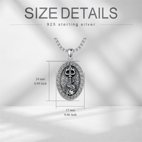 Sterling Silver  Poseidon Trident  Pendant Necklace for Men