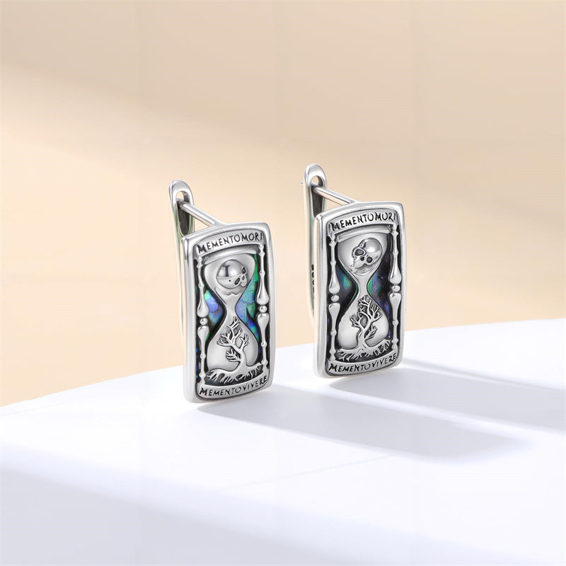 Sterling Silver Abalone Shell Cross Faith Hourglass Skull Leverback Earrings for Women