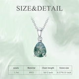 Sterling Silver Oval Pear Cut Green Moss Agate Pendant Necklace