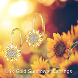 14K Yellow Gold Sunflower Leverback  Earrings