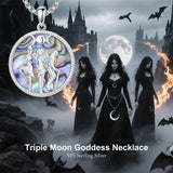 Sterling Silver Triple Moon Goddess Tetragrammaton Lilith Hecate  Pagan Wiccan Amulet Pendant Necklace
