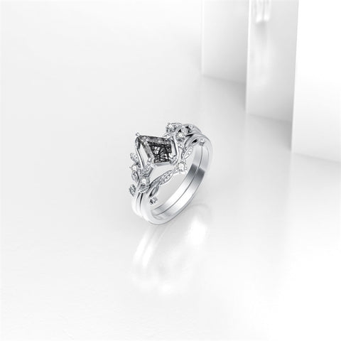 Sterling Silver Pear Oval Kite Heart Hexagon Emerald Coffin Cut Gemstone Engagement Promise Ring Set