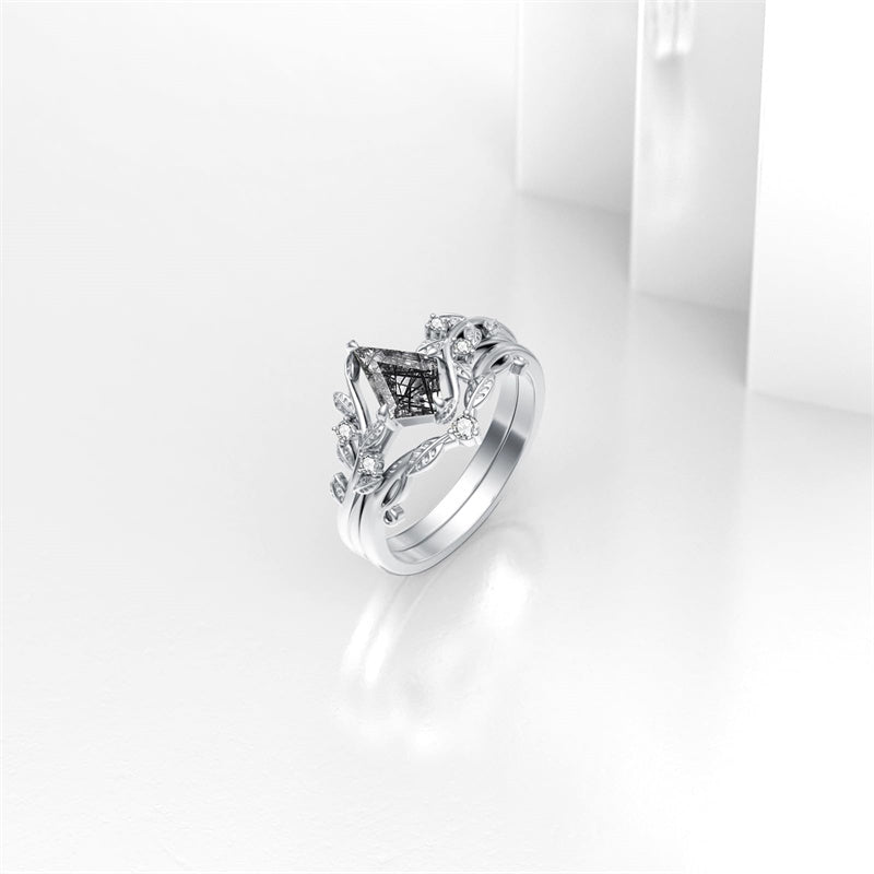 Sterling Silver Pear Oval Kite Heart Hexagon Emerald Coffin Cut Gemstone Engagement Promise Ring Set