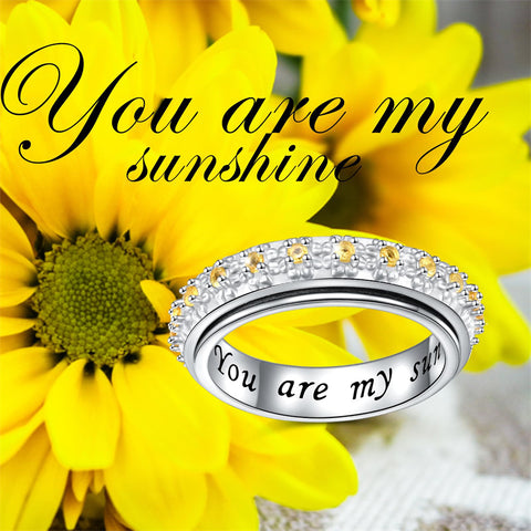 Sterling Silver Sunflower Rose Flower Daisy ADHD Stress Relieving Anxiety Spinner Rings