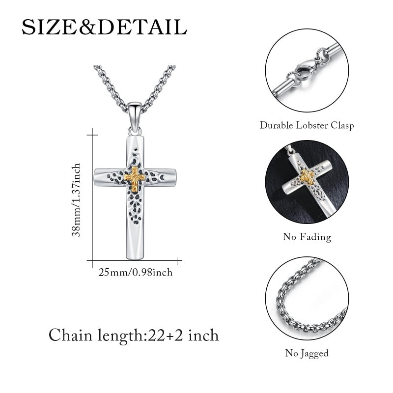 14K Gold Plated Cross Pendant Necklace Protection Jewelry Religious Gift