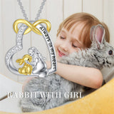 Sterling Silver Bunny Girl Pendant Necklace With Engraved Always in My Heart