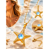 14K Gold Plated Moonstone Octopus Sea Turtle Conch Shell Starfish Seashell Ocean Necklace for Women