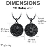 Sterling Silver Black Memento Mor Stoic Skull Coin Pendant Necklace