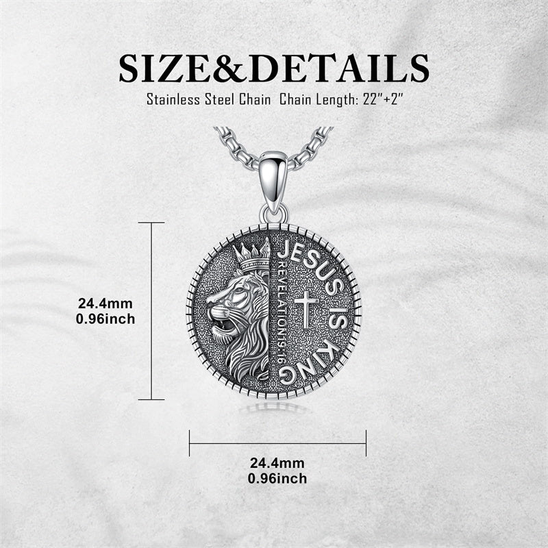 Sterling Silver Faith Bible Lion Pendant Necklace for Men