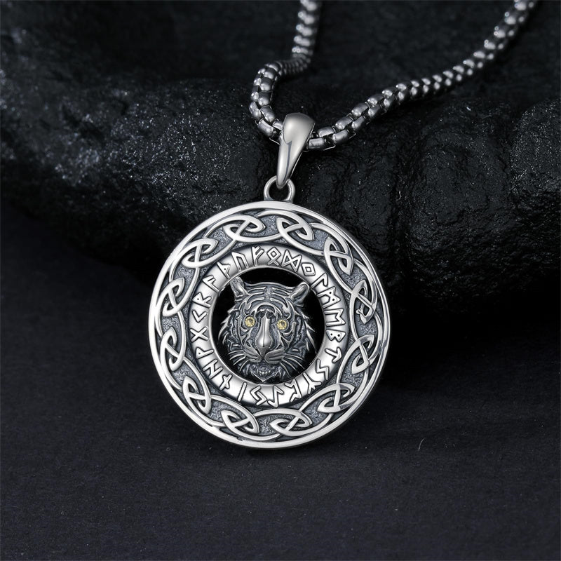 Sterling Silver Oxidized Tiger Wolf Lion Leopard Pendant Necklace for Men