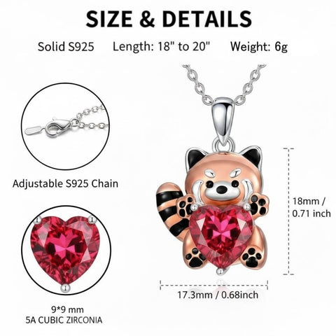 Sterling Silver Birthstone Red Panda Pendant Necklace for Women Birthstone Christmas Birthday  Gifts