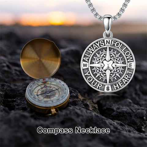 Sterling Silver Compass Pendant Necklace Graduation Jewelry Gift
