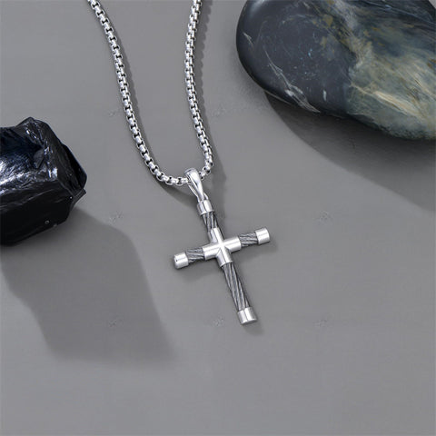 Sterling Silver Cross Christian Pendant Necklace for Men