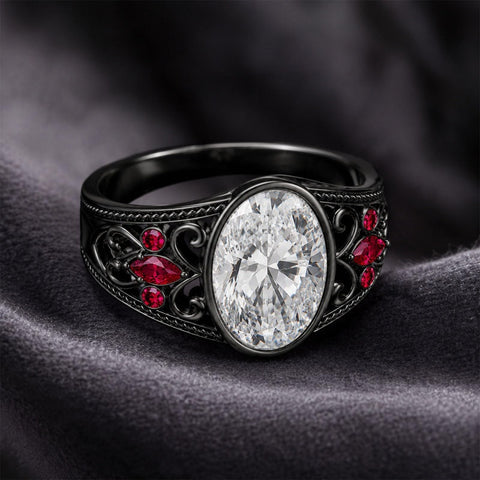 Sterling Silver 10K 14K 18K Gold Custom Engraved  Moissanite Gothic Ring for Women Halloween Gift