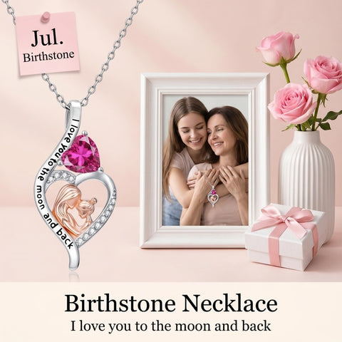 14K Gold Plated Birthstone Heart Infinity Necklace Mother's Day  Gift