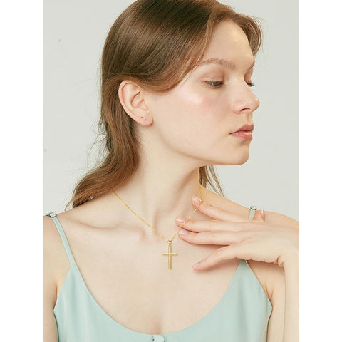 14K Gold Plated Cross Pendant Necklace for Women