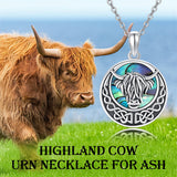 Highland Cow Urn Necklace for Ash 925 Sterling Silver Abalone Shell Cremation Jewelry for Ashes Memory Jewelry for Women Men