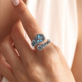 S925 Sterling Silver Turquoise Dragonfly/Highland Cow Spoon Ring Oxidized Wrap Ring  Gifts for Women Girls