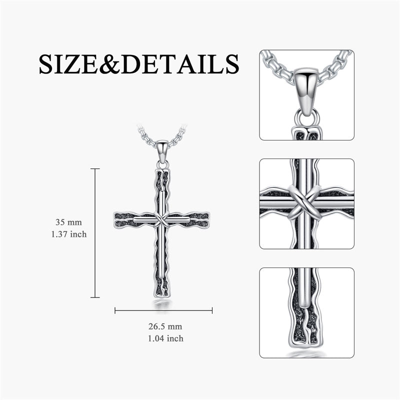 Sterling Silver Cross Religious Necklace for Men