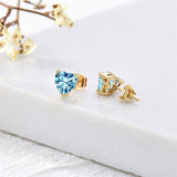 14K Gold Heart Topaz Garnet Stud Earrings