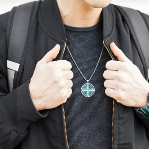 14K Gold Plated Turquoise Malachite Abalone Shell Cross Pendant Necklace for Men