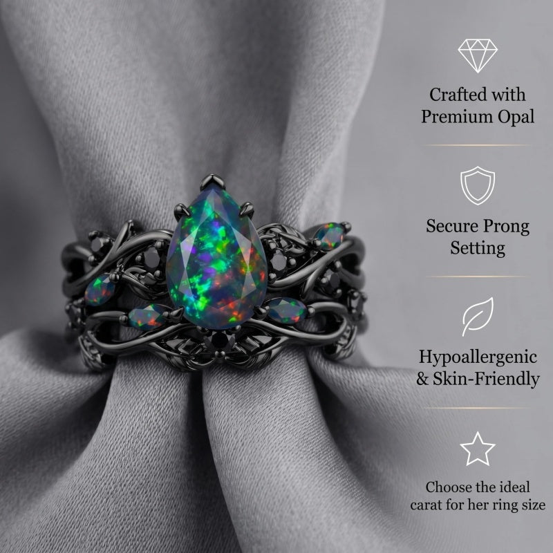 Sterling Silver 10K  14K  18K  Gold Personalized Engraved Black Opal Engagement Wedding Promise Ring for Her